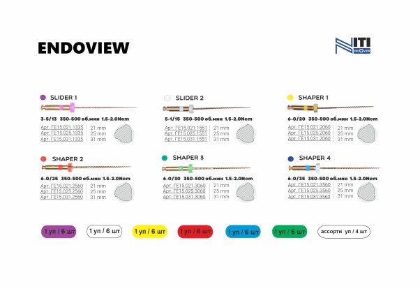 ENDOVIEW (30/06) - файлы для корневой обработки, тип NiTi 21мм (6шт), Geosoft / Россия-Израиль